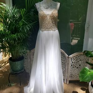 Lulus lux True love white beaded maxi dress